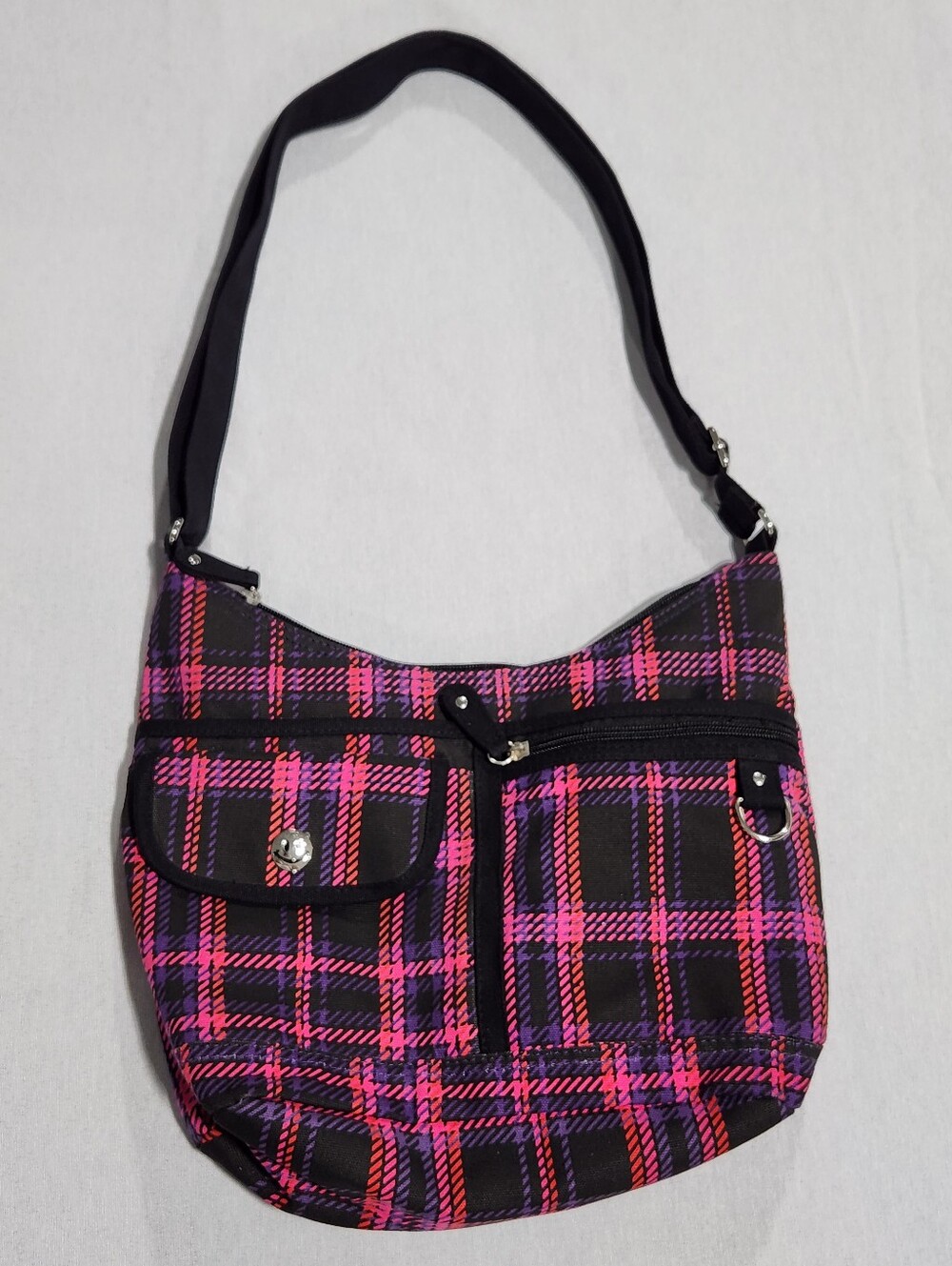 Joe Boxer Pink Purple Black Plaid Shoulder Bag Emo Grunge Punk Ska Y2K Purse